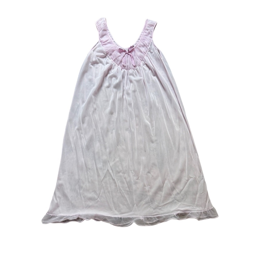 Printemps Vintage Pastel Pink Sheer Ruched Nightgown M Coquette Soft Girl Bridal